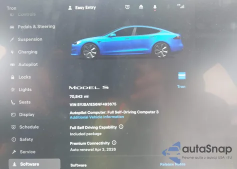 2022 Tesla Model S Dual Motor All-Wheel Drive z USA, uszkodzony, nr VIN 5YJSA1E56NF493675